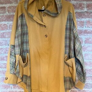 BKE Mustard Plaid Hoodie Sweatshirt